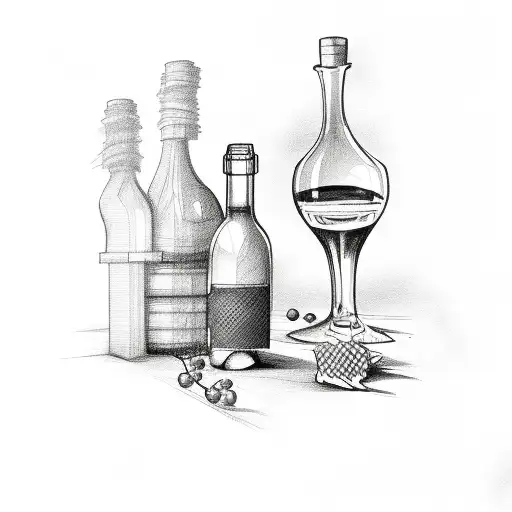 Bottle of wine and grapes  tattoo design idea