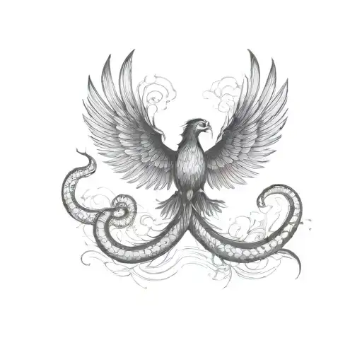 phoenix & snake tattoo design idea