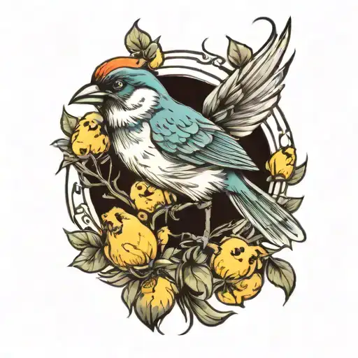 Bird tattoo with chicks tattoo design idea