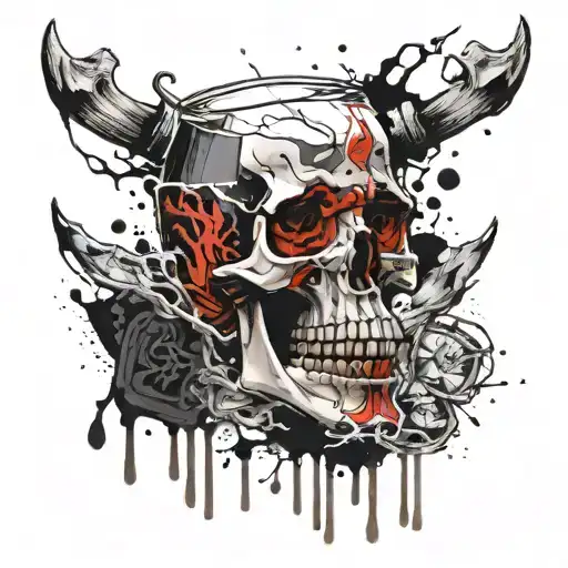 glass of whiskey with skull tattoo design idea