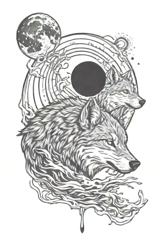 Lone Wolf moon intertwined tattoo design idea