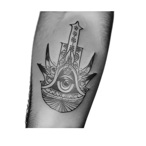 a hamsa full fore arm tattoo design idea