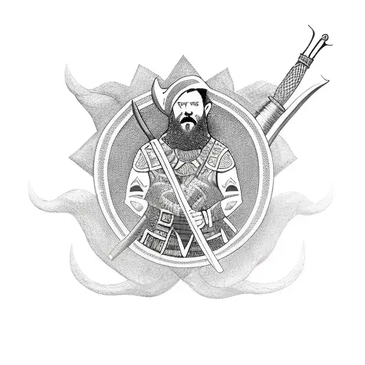 red bearded guard with shield and spear tattoo design idea