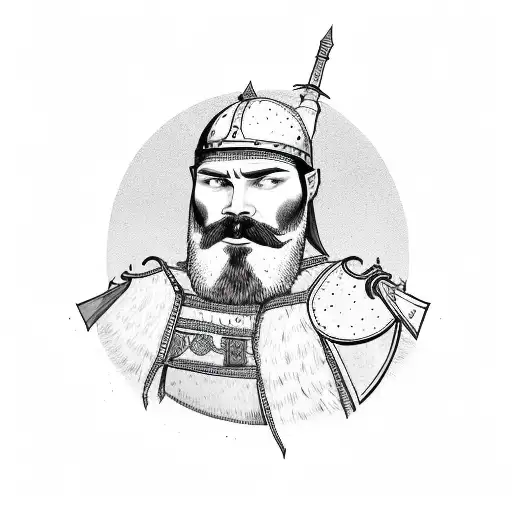 red bearded guard with shield and spear tattoo design idea