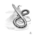 Sword with a skaled snake wrapping around it tattoo design idea