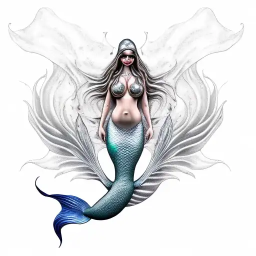 mermaid in latex hood tattoo design idea