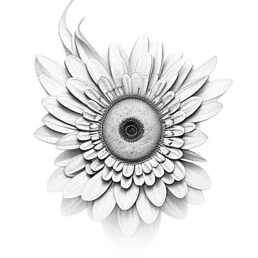 A realistic black and grey tattoo of a Borboleta do manaca surrounded by vibrant Gerbera flowers tattoo design idea