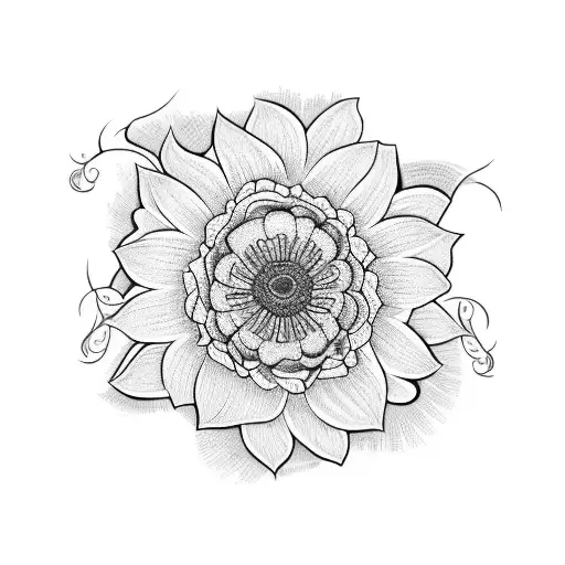A blackwork tattoo of a Borboleta do manaca and Gerbera flowers intertwined with delicate vines tattoo design idea
