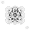 A dotwork tattoo design featuring a stylized Borboleta do manaca and Gerbera flowers in a geometric pattern tattoo design idea