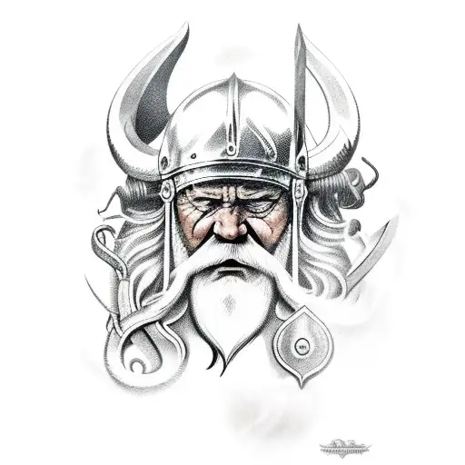 Viking with axe sitting on dragon  tattoo design idea