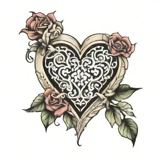 Jessica Adam heart shape surrounded tattoo design idea
