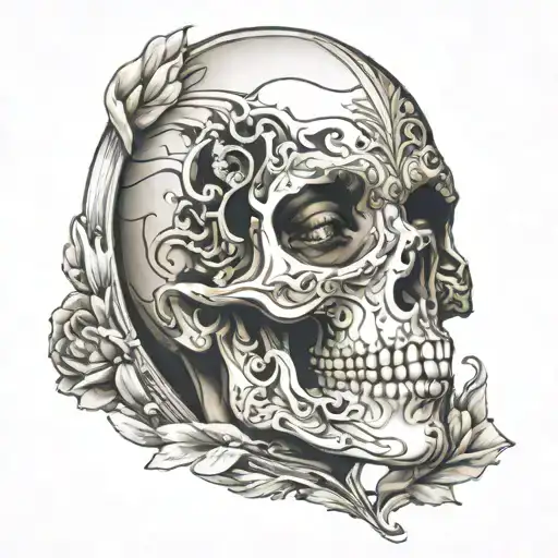 mirror skull women face tattoo design idea