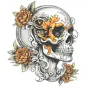 mirror skull women face tattoo design idea