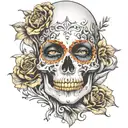 mirror skull women face tattoo design idea