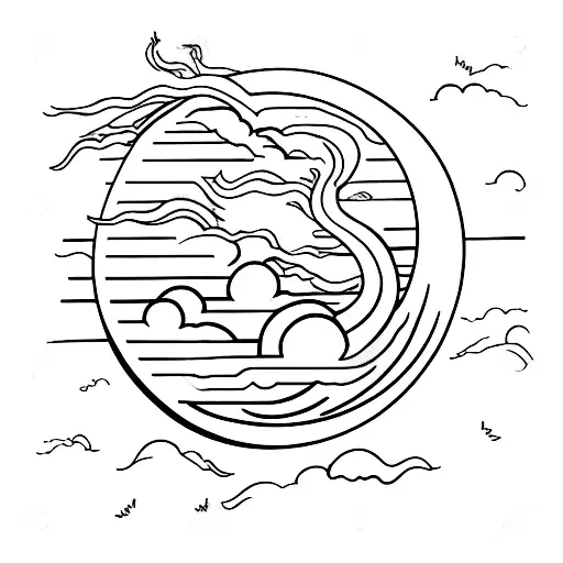 moon dragon grass clouds  tattoo design idea