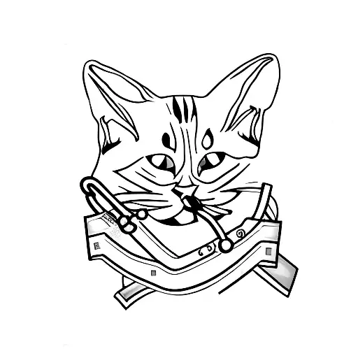 A minimalist tattoo of a cat wearing a stethoscope, inspired by Grey's Anatomy tattoo design idea