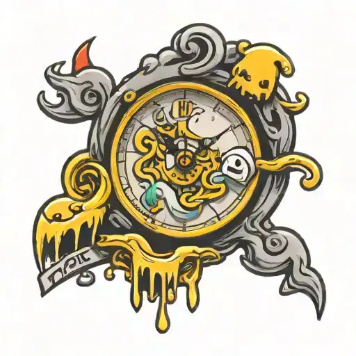 adventure Time clock melting tattoo design idea