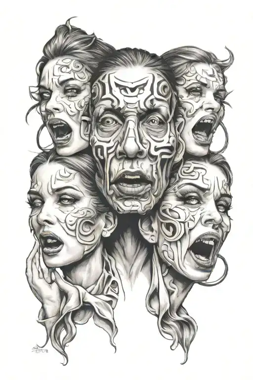 see no evil speak no evil with girl face tattoo design idea