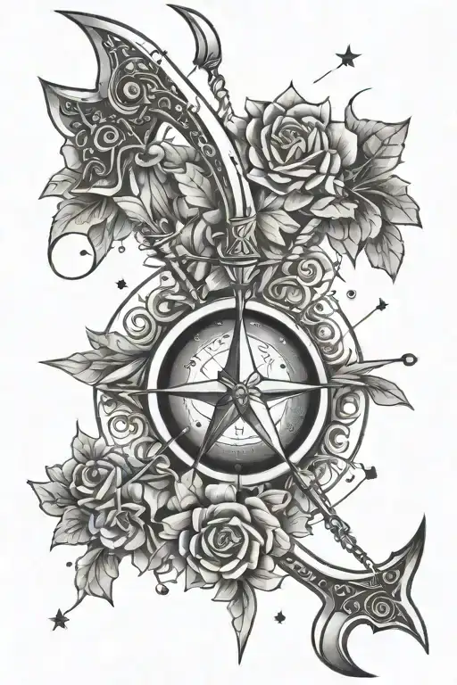 sagittarius bow and arrow with moon stars and snowflakes   tattoo design idea