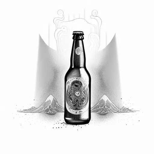 A beer bottle morphing into sound waves tattoo design idea