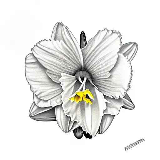 daffodil with "Piper" in the stem, paperwhite and holly with "Shayne" in the stem tattoo design idea