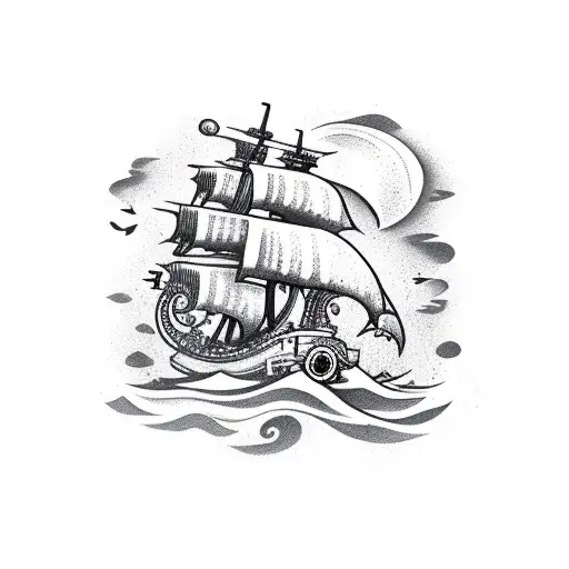 kraken with a pirate ship tattoo design idea