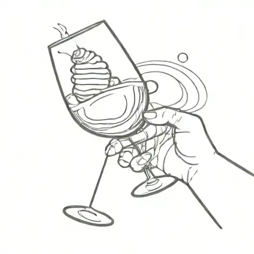 a glass of wine and a croissant tattoo design idea