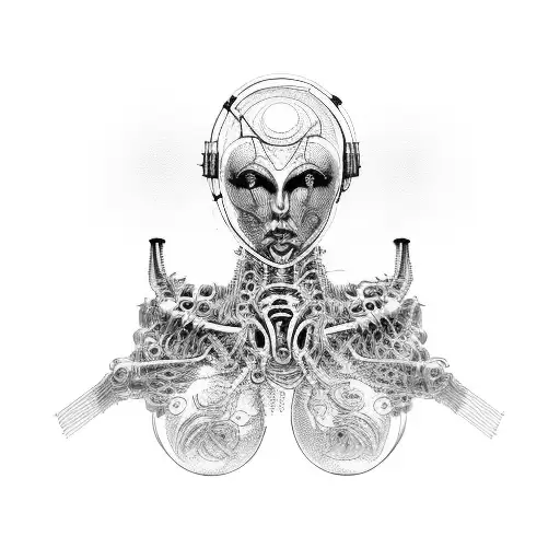 biomechanical woman H.R Giger silhouette hold hands tattoo design idea