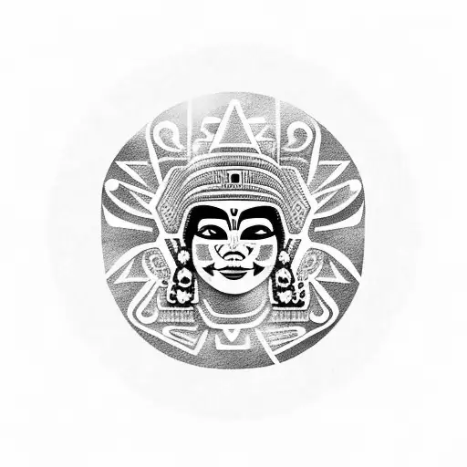 Mayan woman face Chichen itza  tattoo design idea