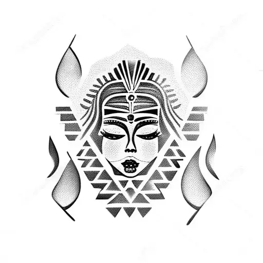 Mexican Mayan woman face tattoo design idea