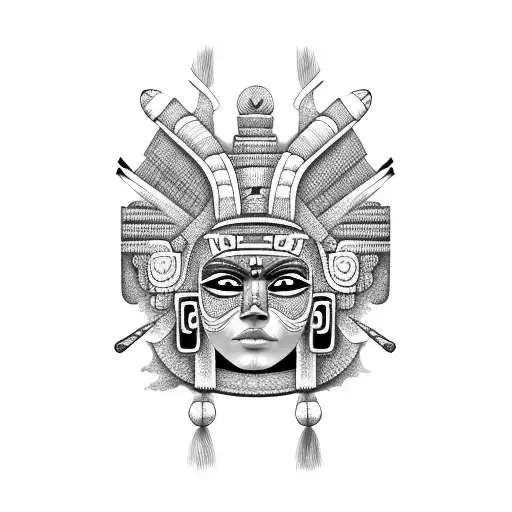 Mayan warrior woman face tattoo design idea