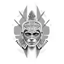 Mayan warrior woman face tattoo design idea