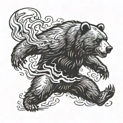 Bear throwing Molotov tattoo design idea