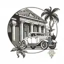 Incorporate Greek architecture and classic car designs in a tattoo that symbolizes the client's passion for both interests tattoo design idea