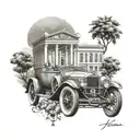 Incorporate Greek architecture and classic car designs in a tattoo that symbolizes the client's passion for both interests tattoo design idea