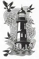 light house with 3 doves and 3 stars tattoo design idea