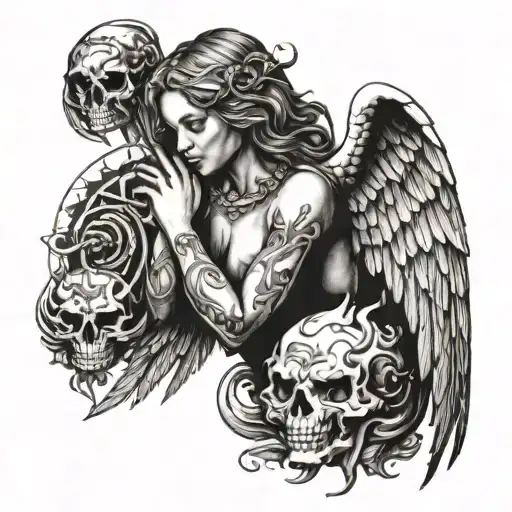 angel with demon wings tattoo design idea