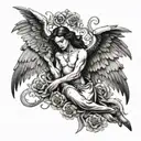 angel with demon wings tattoo design idea