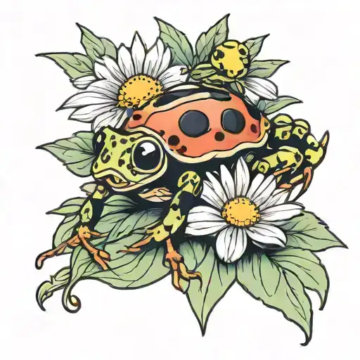 Neo-Traditional Daisy/lady Bug/ Frog Tattoo Idea - BlackInk AI