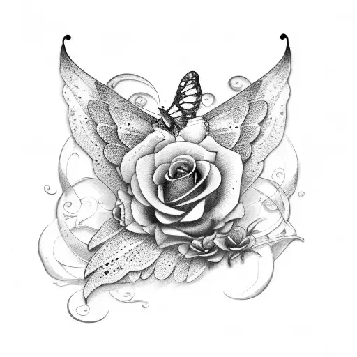 butterfly rose and vein  tattoo design idea