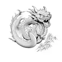 dragon ball with japan house tattoo design idea