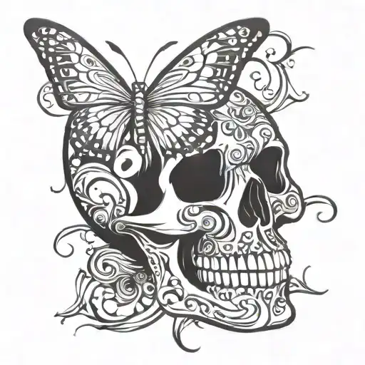 butterfly skull tattoo design idea