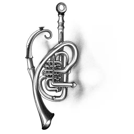 A trumpet with programming code engraved on it tattoo design idea