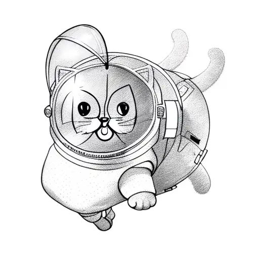 Floating cat in a space suit tattoo design idea
