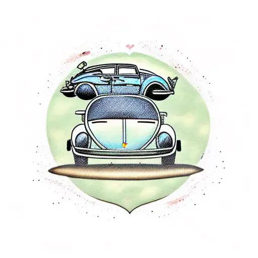 Beetle car with heart and brain tattoo design idea