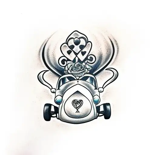 Beatle car with heart and brain tattoo design idea