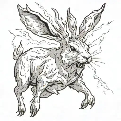 Jackalope snarling with lightning tattoo design idea