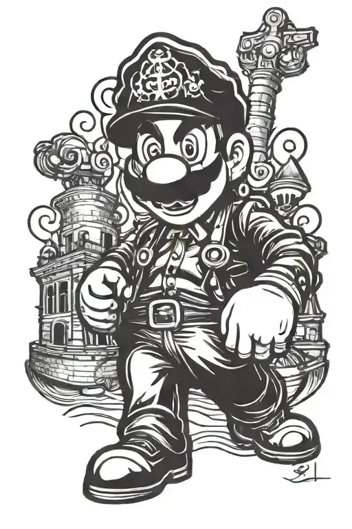 mafia Mario with castle tattoo design idea