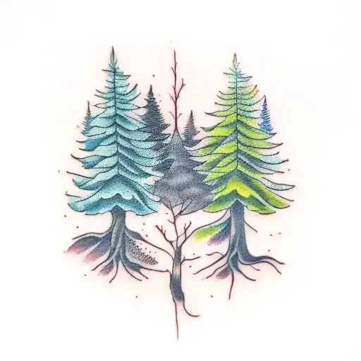 tree, juniper branch, mountain laurel tattoo design idea