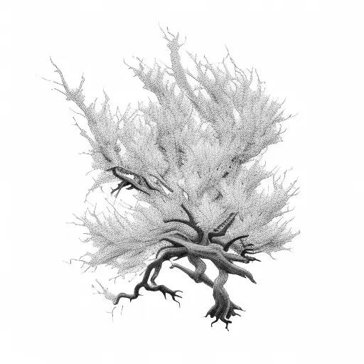 tree, juniper branch, mountain laurel tattoo design idea